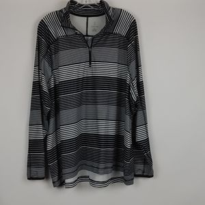 Lands' End Black and White Stripped Quarter Zip Pullover 3X